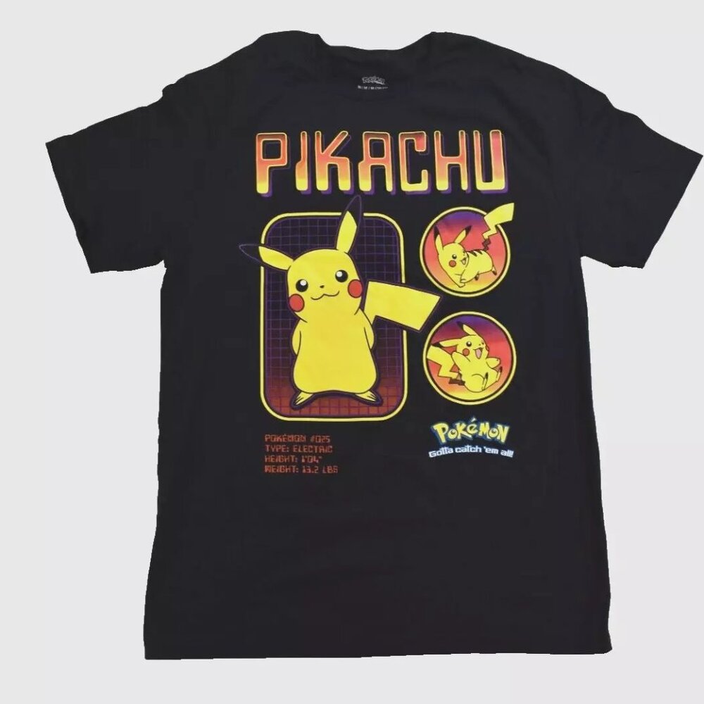 Pokemon Mens Pikachu Pokedex Data Black Shirt New Medium